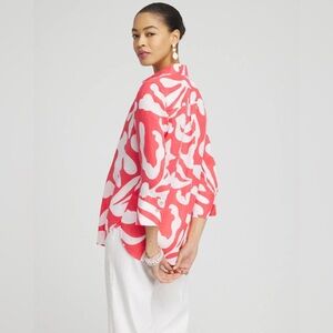 Linen Blouse Chicos No Iron Pink White Size 12